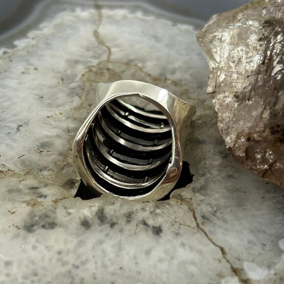 Sterling Silver Stripes Stacked Dome Modern Ring For Women, Taxco Mexico - Picture 7 of 10